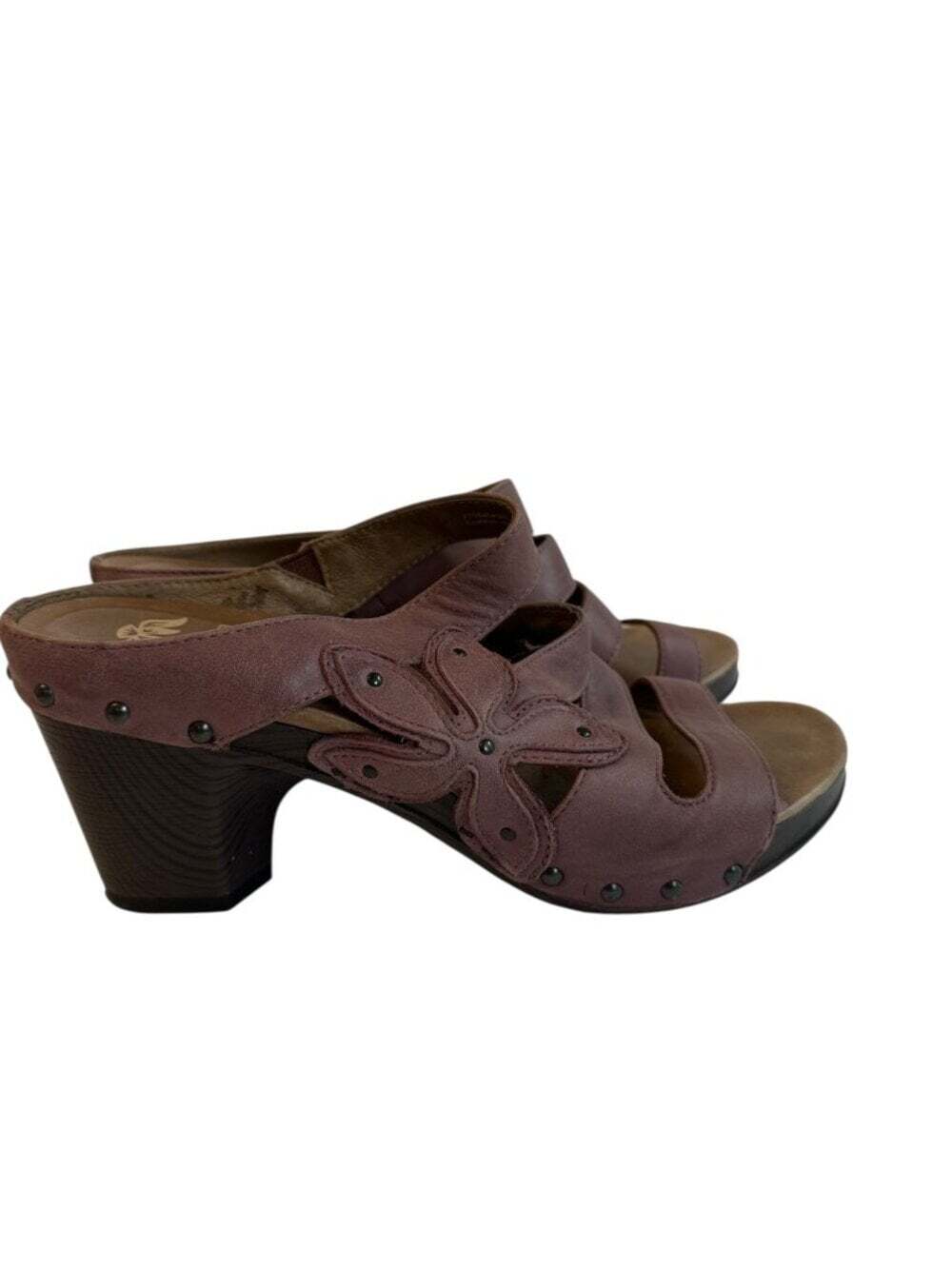 Dansko Nigella Leather Mule Sandals Floral Heels Purple EU40 Bohemian Comfort